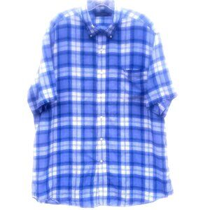 Daniel Cremieux Classics Men's Shirt XL 100% Linen Blue Plaid Button-Down Casual
